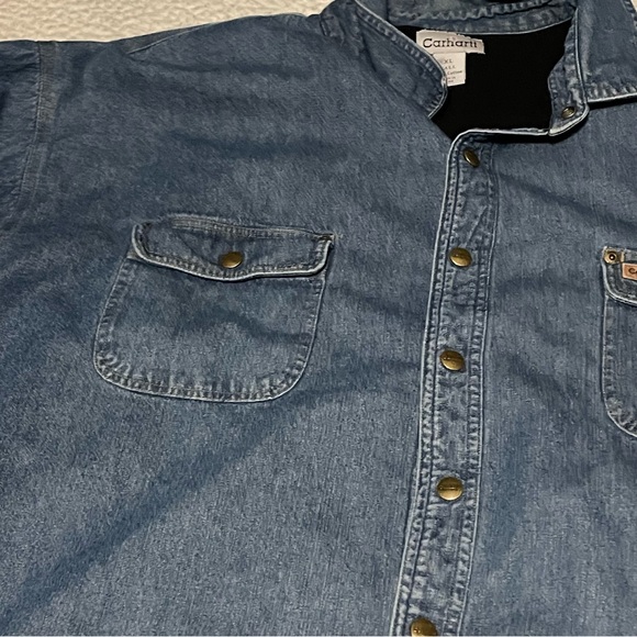 Carhartt denim fleece lined snap front shirt jacket size XL tall vintage - Picture 8 of 13